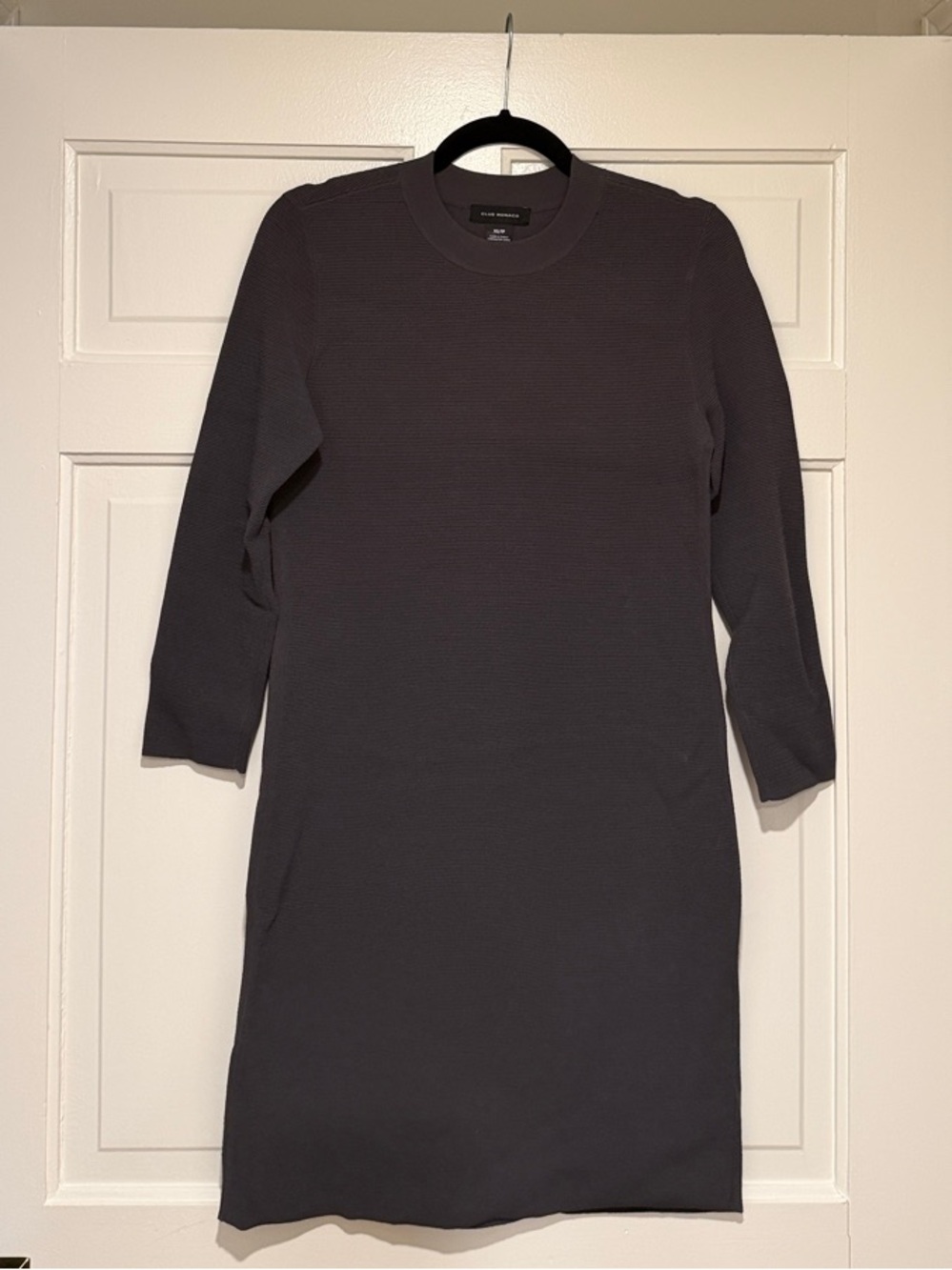 Club Monaco Ribbed Charcoal Long Sleeve Crewneck Dress